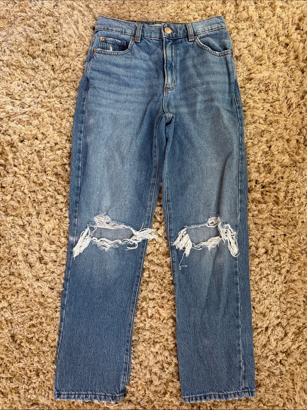 Garage Women’s Blue Straight-Leg Ripped Jeans